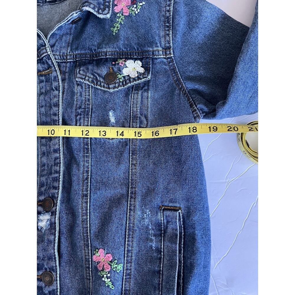 Wax Jean Floral Embroidered Distressed Denim Jacket Cowgirl Western Prairie Sz S - Picture 11 of 12